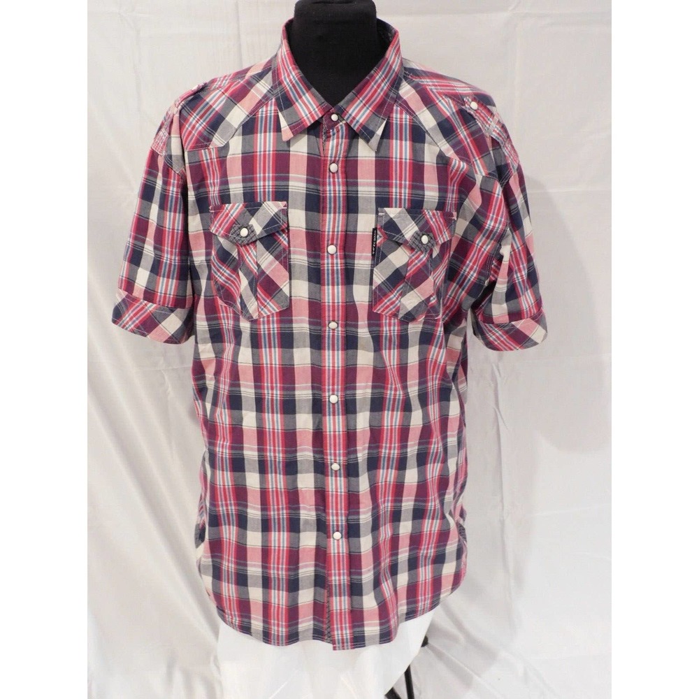 Ecko Unltd Mens Red Plaid Pearl Snap Short Sleeve Shirt - Size 3XL
